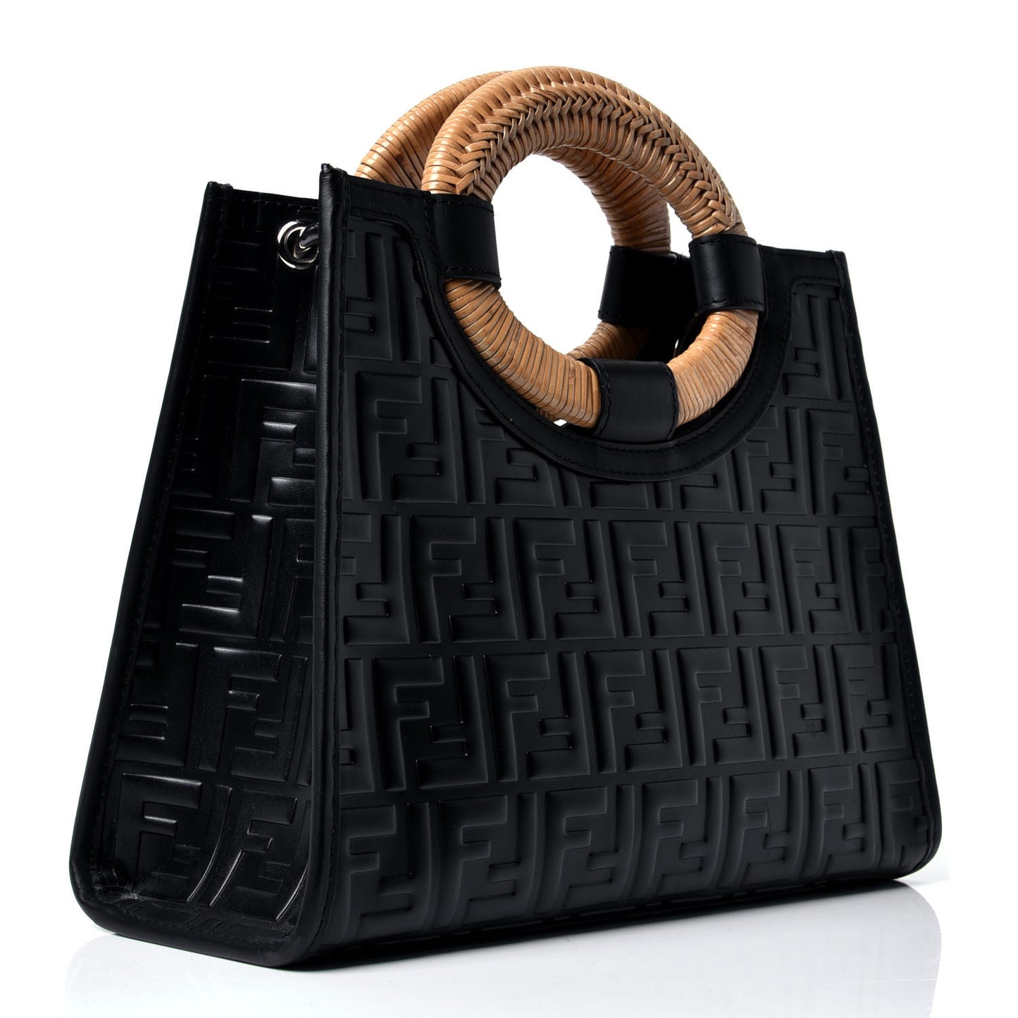 Vitello Century Wicker FF 1974 Embossed Small Runaway Shopper Tote Black