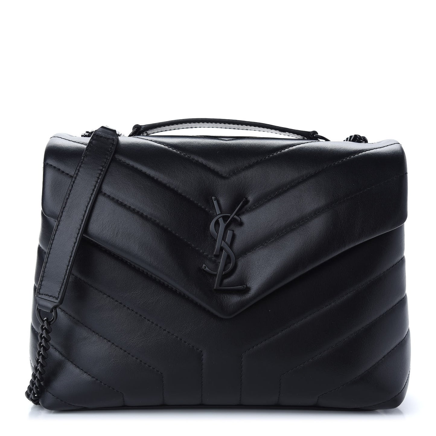 Calfskin Y Quilted Monogram Small Loulou Chain Satchel Black
