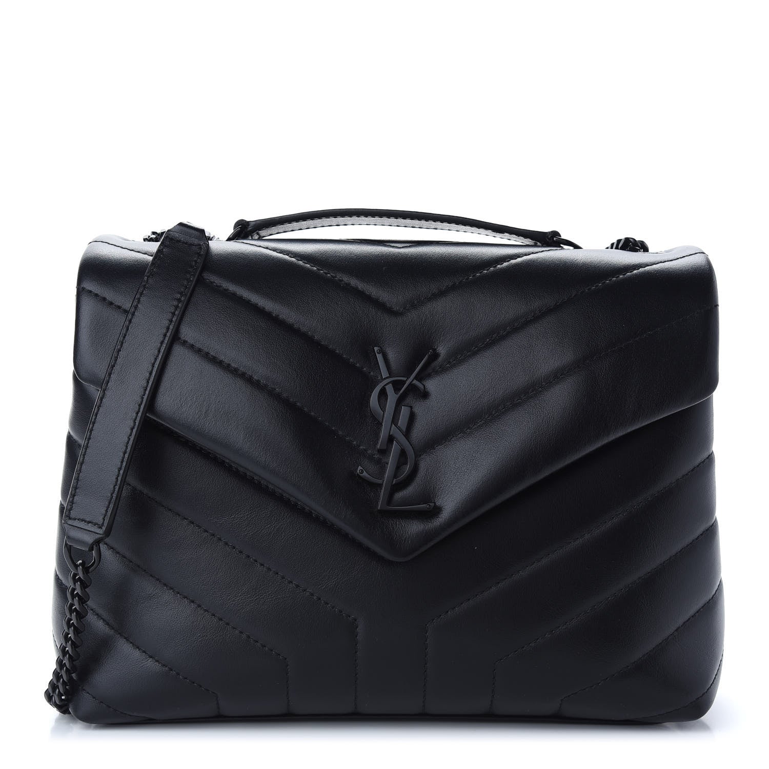 Saint Laurent Calfskin Y Quilted Monogram Small Loulou Chain Satchel Black 1 of 8