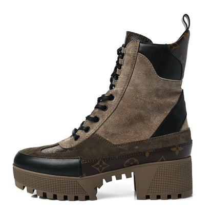 Louis Vuitton Suede Calfskin Monogram Laureate Platform Desert Boots 37.5 Taupe 1 of 7