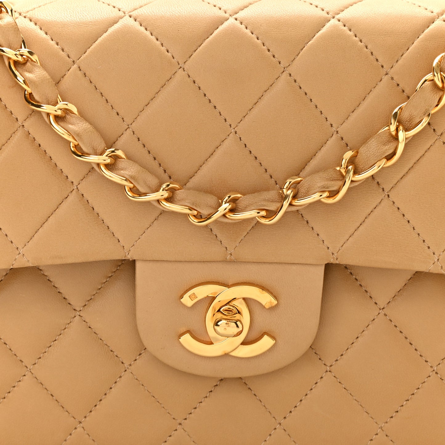 Lambskin Quilted Small Double Flap Beige