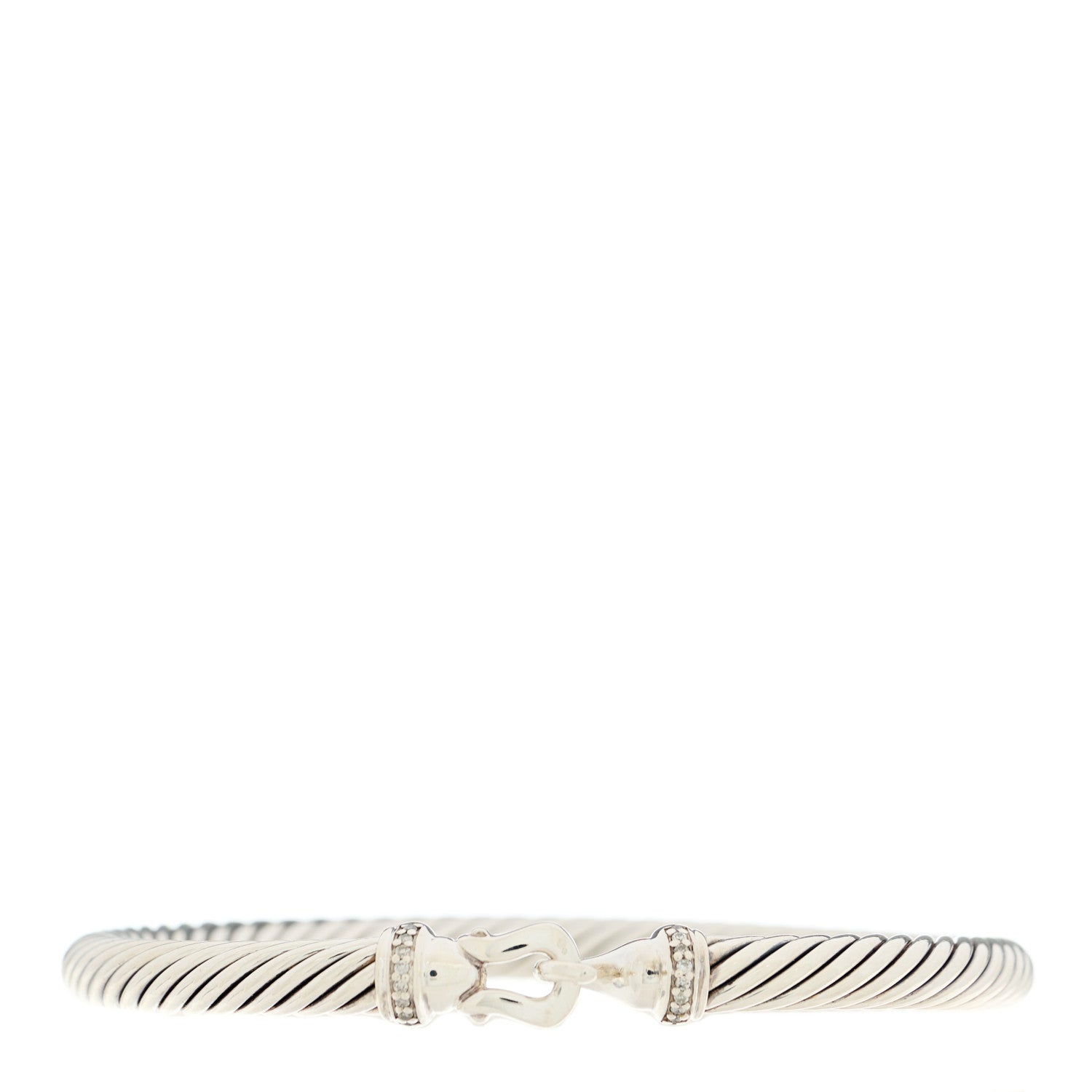 David Yurman Sterling Silver Diamond 5mm Cable Buckle Bracelet 1 of 3