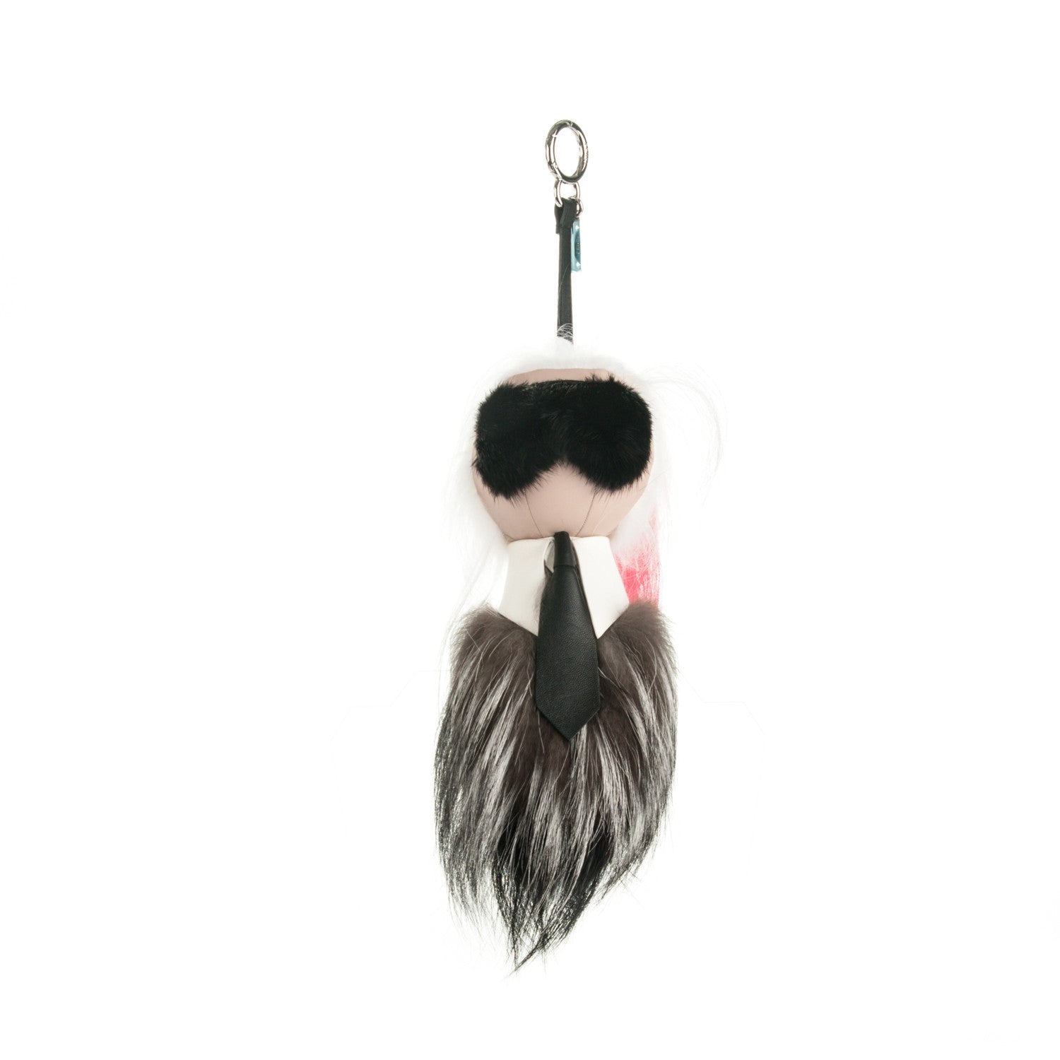 Fendi Fox Mink Goat Fur Nappa Karlito Bag Charm Black White Rosa 1 of 4