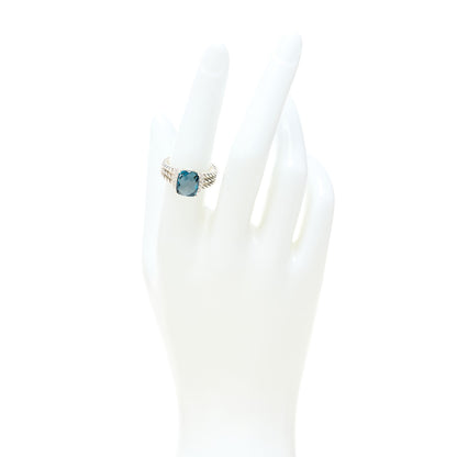 David Yurman Sterling Silver Diamond Hampton Blue Topaz 10mm Petite Wheaton Ring 54 6.75 2 of 6