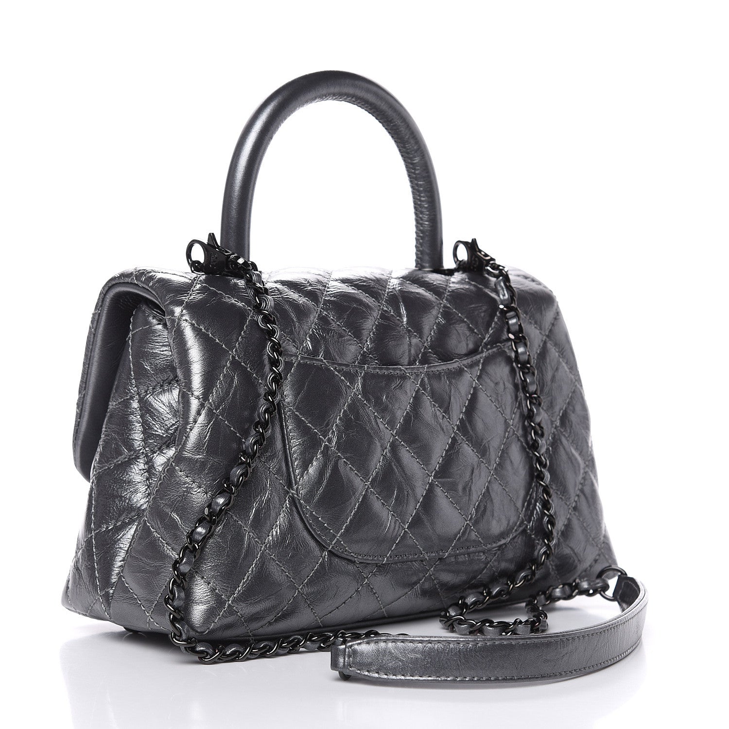 Chanel Metallic Aged Calfskin Quilted Mini Coco Handle Flap Charcoal 3 of 10