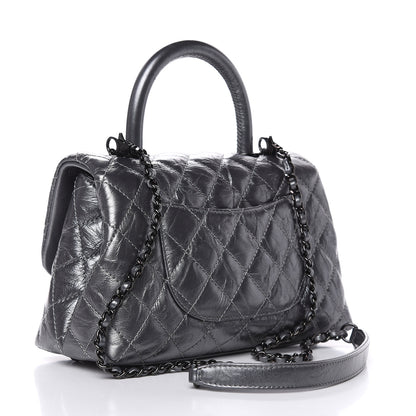 Chanel Metallic Aged Calfskin Quilted Mini Coco Handle Flap Charcoal 3 of 10