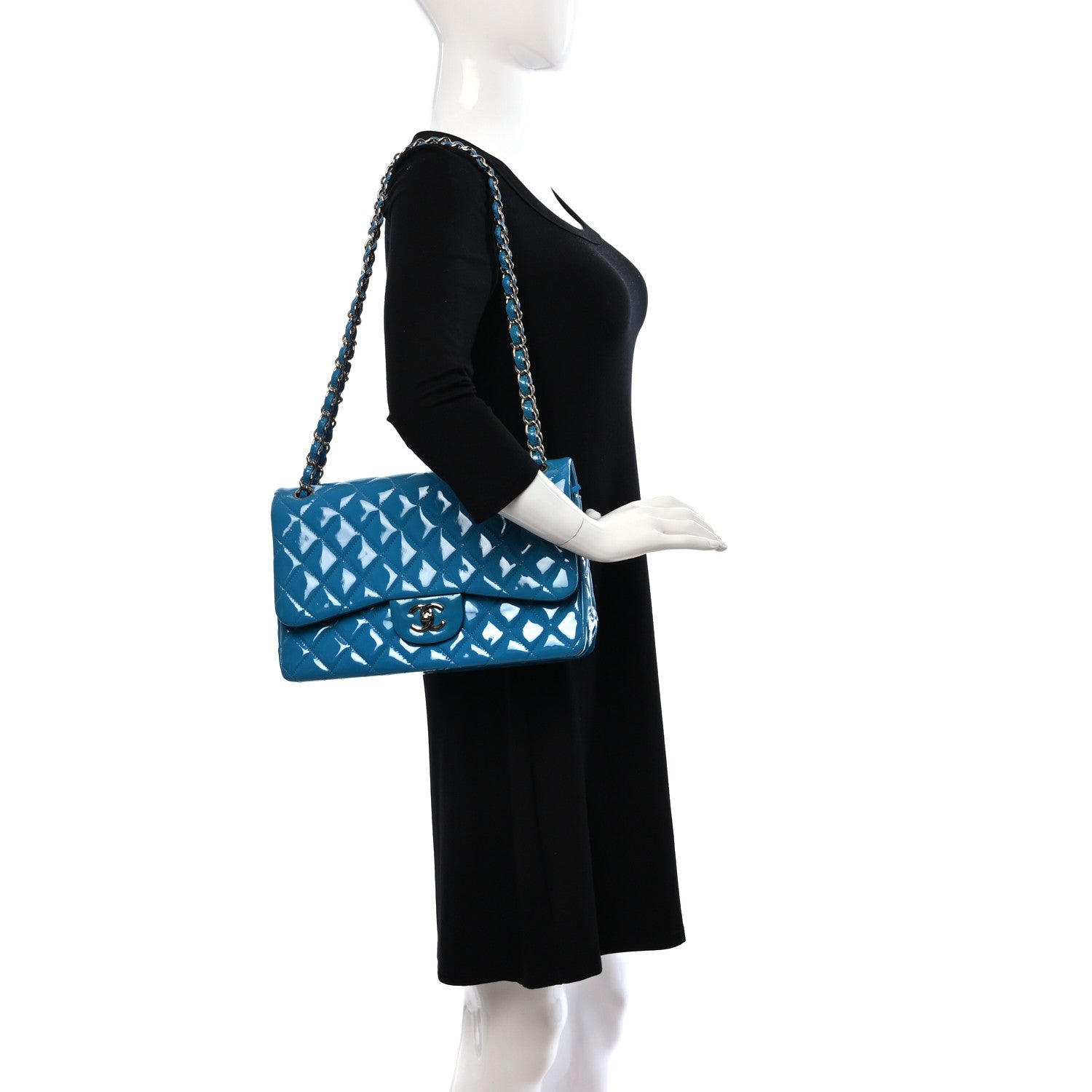 Chanel Patent Calfskin Quilted Jumbo Double Flap Turquoise 2 of 9