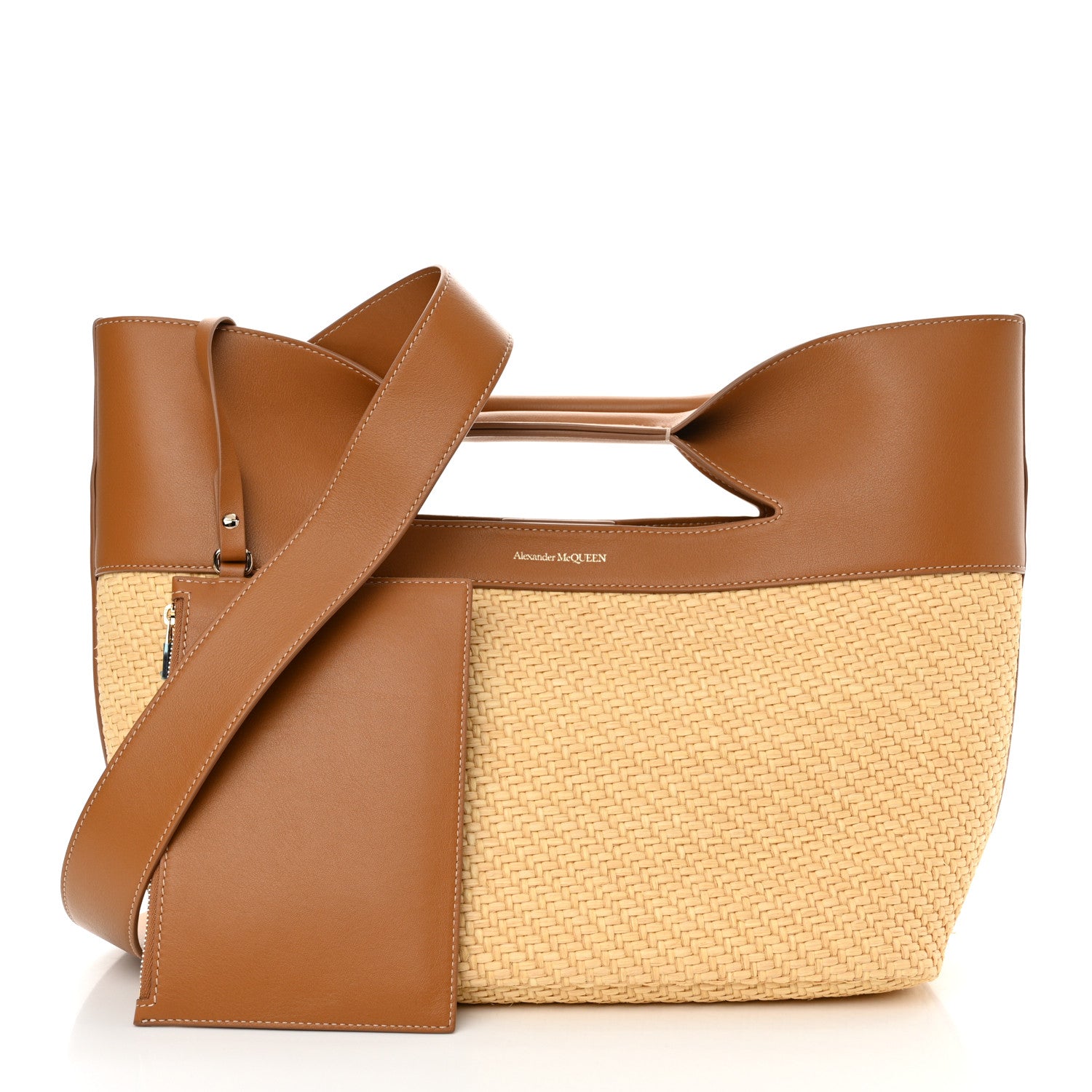 Alexander McQueen Raffia Calfskin Small The Bow Bag Natural Tan 3 of 10