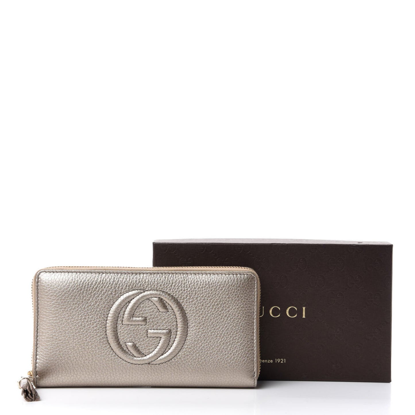 Metallic Pebbled Calfskin Soho Zip Around Wallet Golden Beige