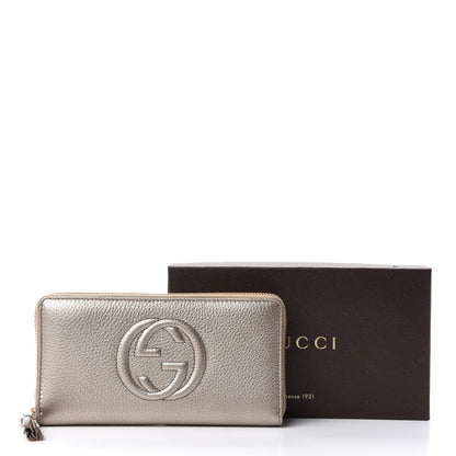 Gucci Metallic Pebbled Calfskin Soho Zip Around Wallet Golden Beige 7 of 7