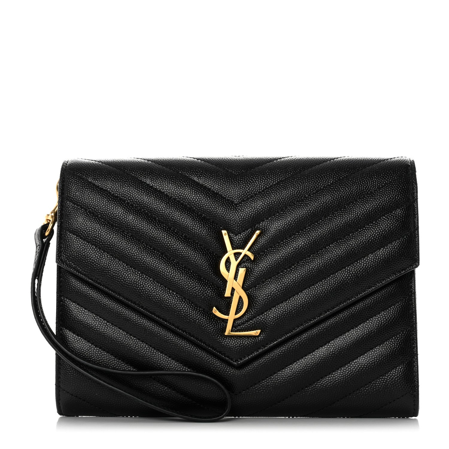 Saint Laurent Grain De Poudre Matelasse Chevron Monogram Envelope Clutch Black 1 of 7
