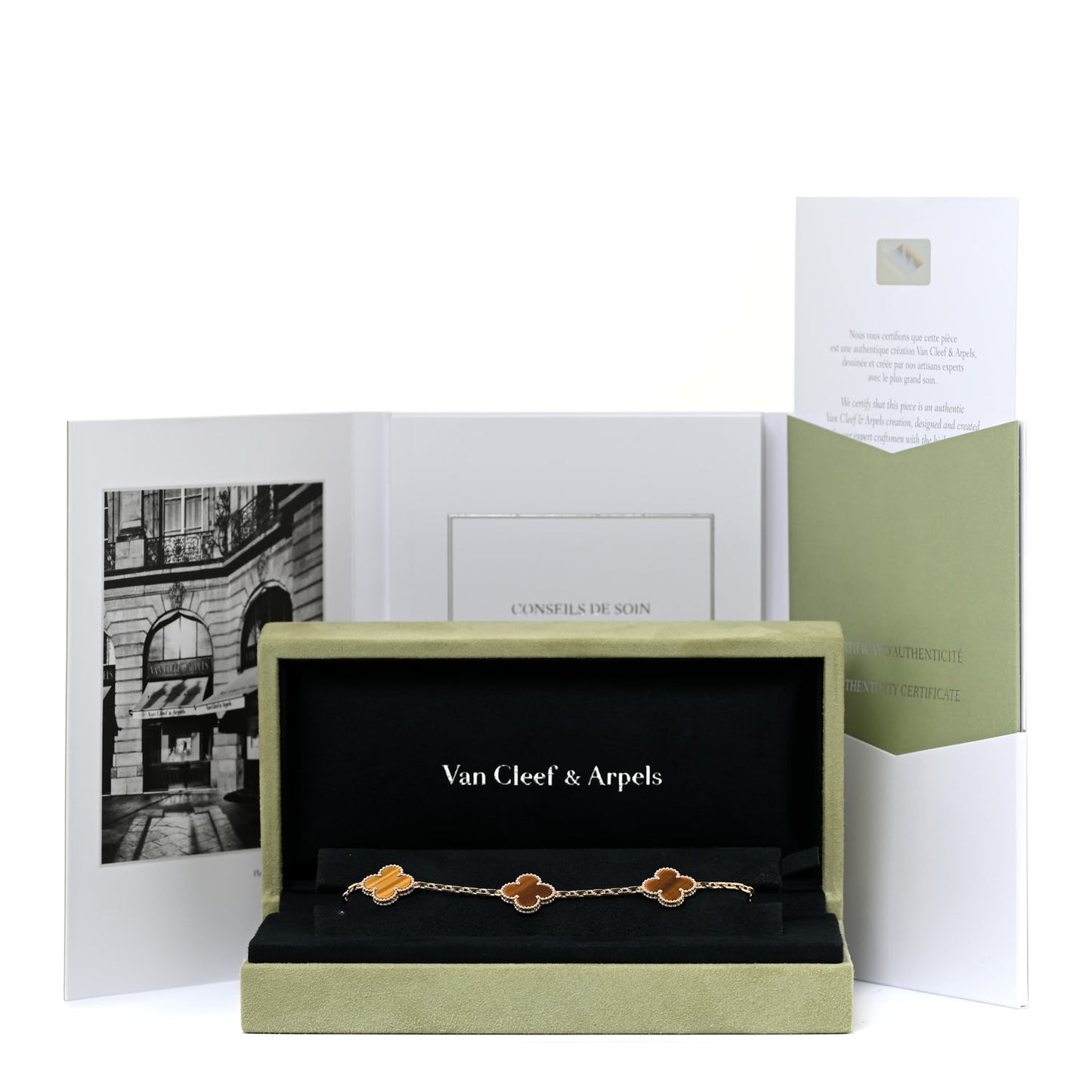 18K Yellow Gold Tiger Eye 5 Motifs Vintage Alhambra Bracelet
