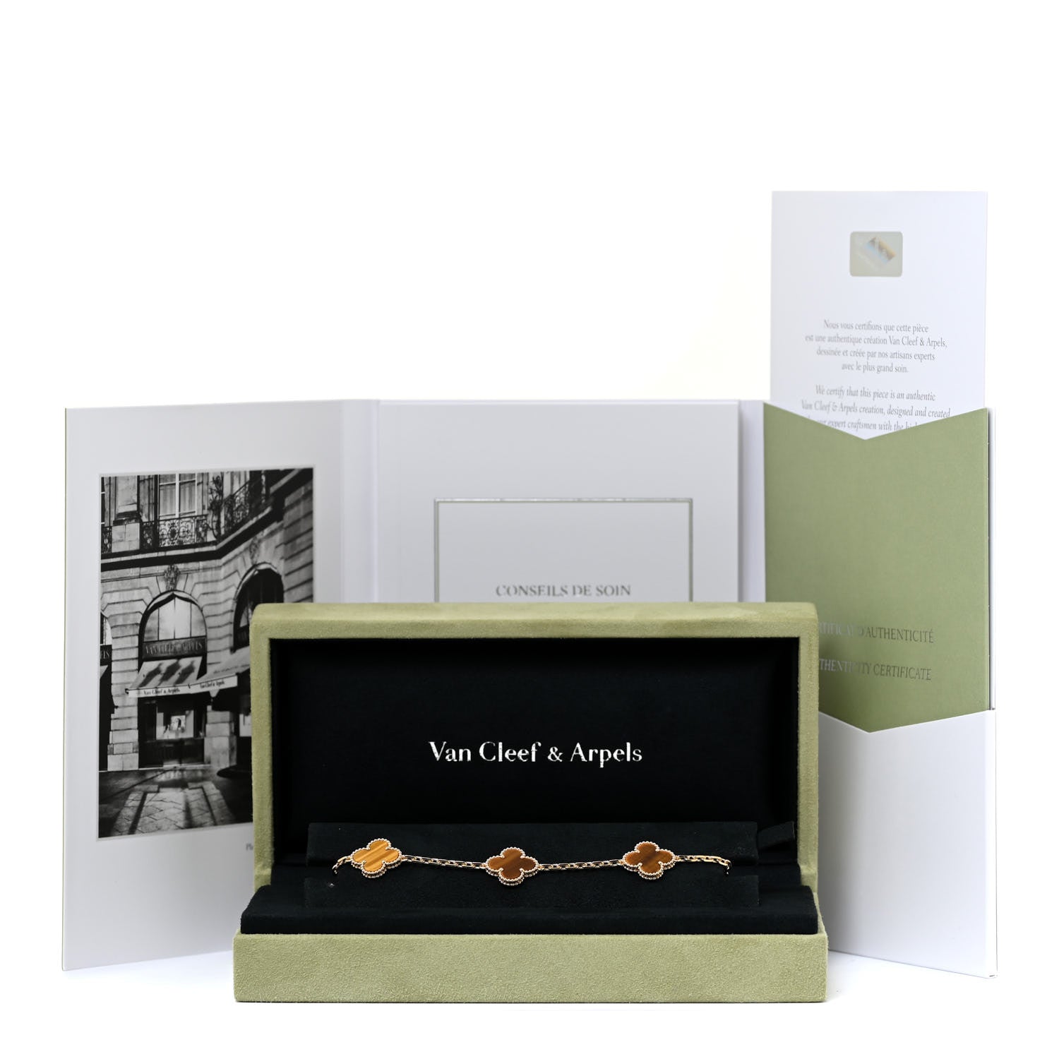 Van Cleef & Arpels 18K Yellow Gold Tiger Eye 5 Motifs Vintage Alhambra Bracelet 4 of 4