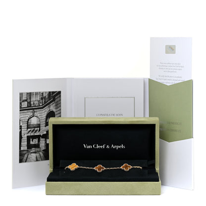 Van Cleef & Arpels 18K Yellow Gold Tiger Eye 5 Motifs Vintage Alhambra Bracelet 4 of 4