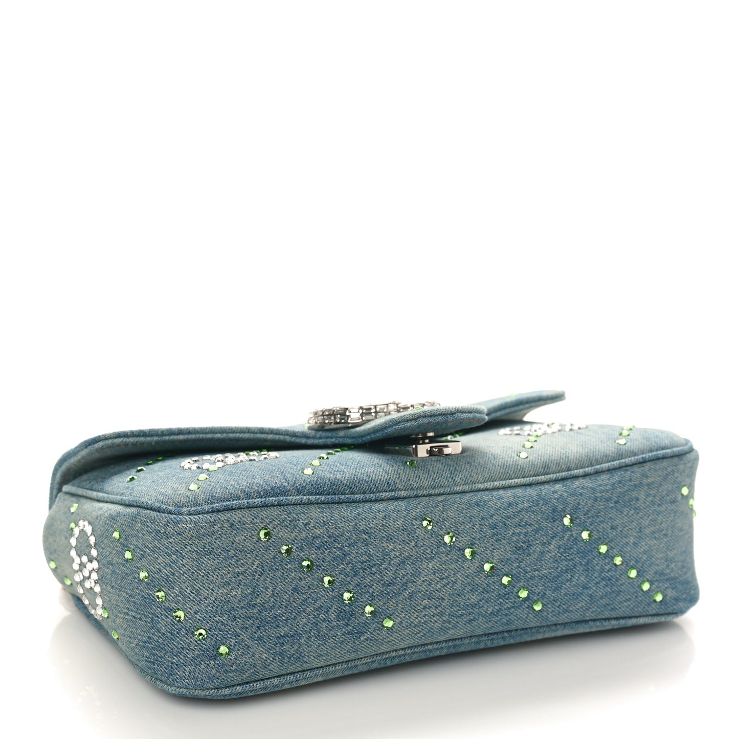 Denim Crystal Applique Small GG Marmont Shoulder Bag Blue