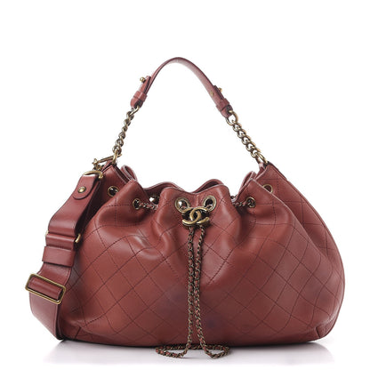 Chanel Calfskin Stitched Large Drawstring CC Bag Burgundy 1 of 13