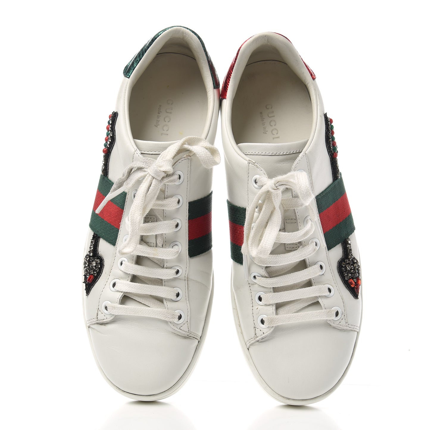 Calfskin Web Studded Arrow Ace Sneakers 38 White