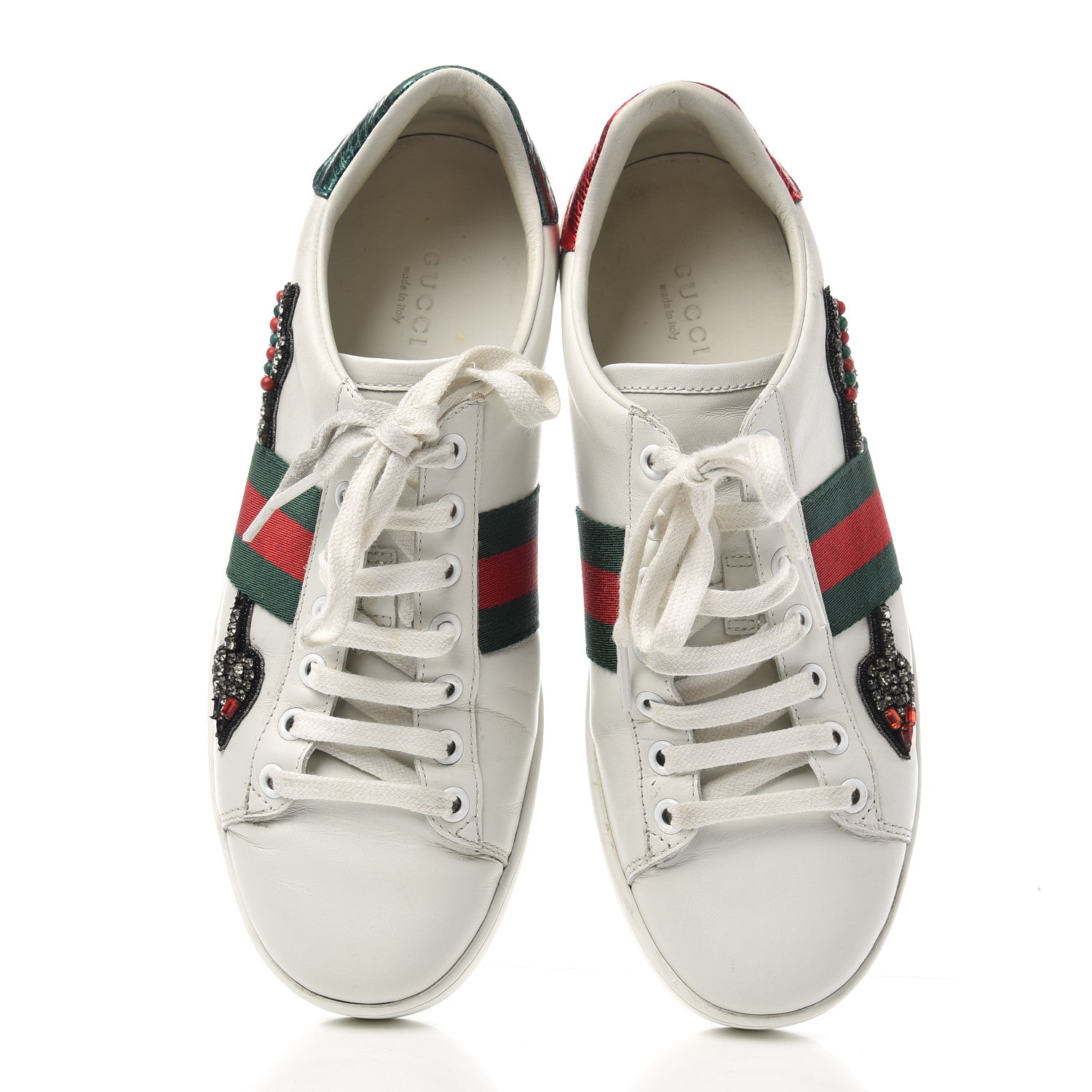 Gucci Calfskin Web Studded Arrow Ace Sneakers 38 White 5 of 12