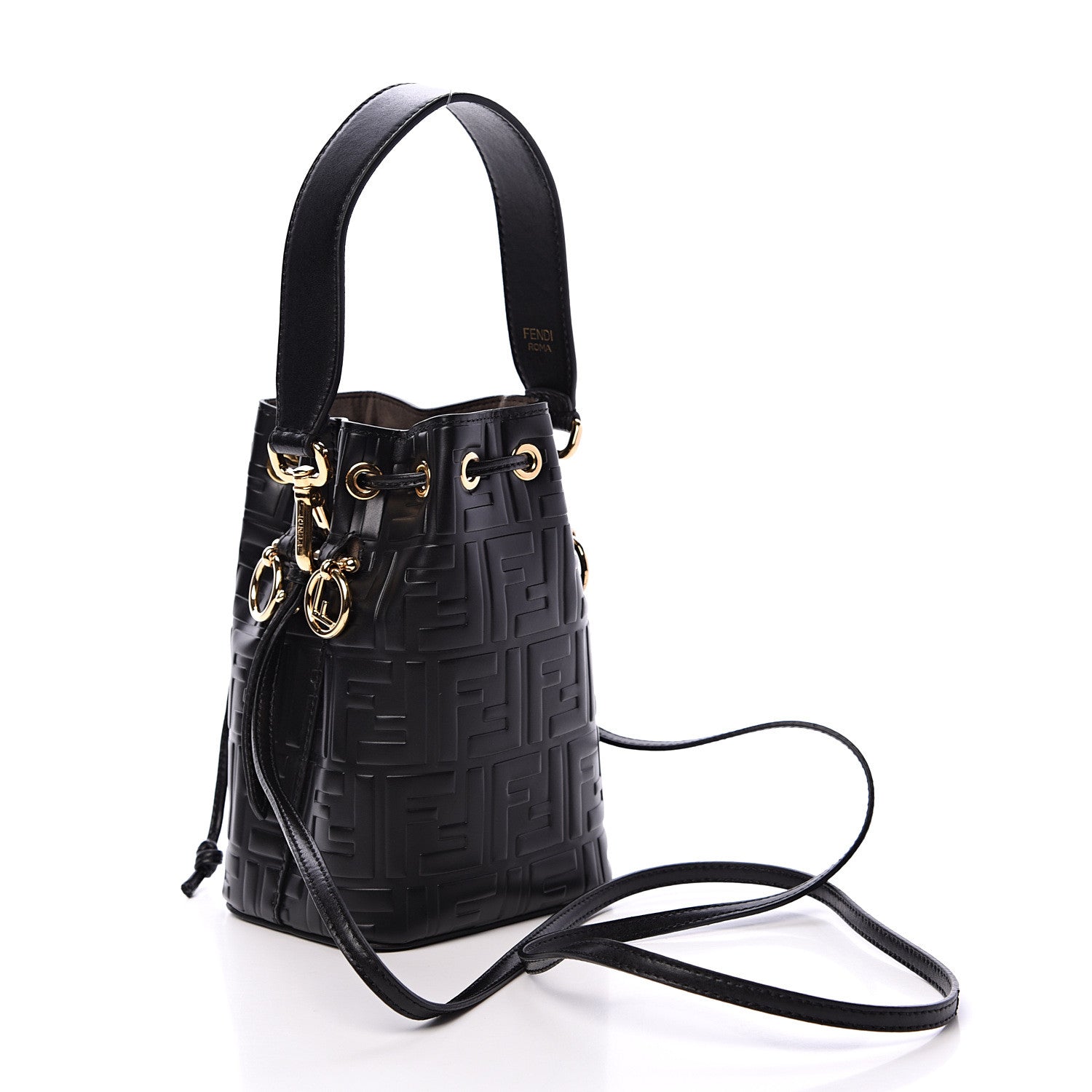 Fendi Vitello Liberty F is Fendi FF 1974 Embossed Mini Mon Tresor Bucket Bag Black 2 of 9