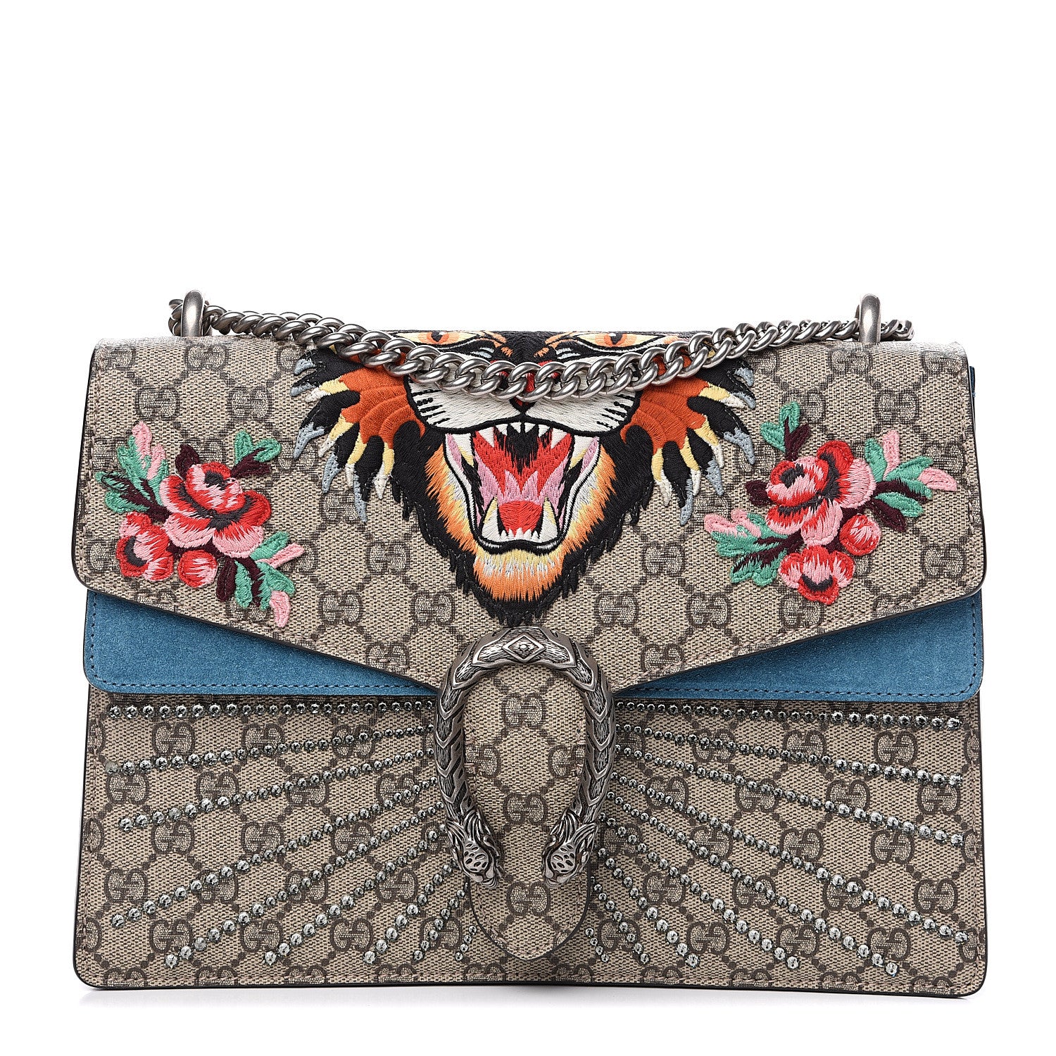 Gucci GG Supreme Monogram Angry Cat Embroidered Medium Dionysus Shoulder Bag Beige Ultramarine 1 of 10