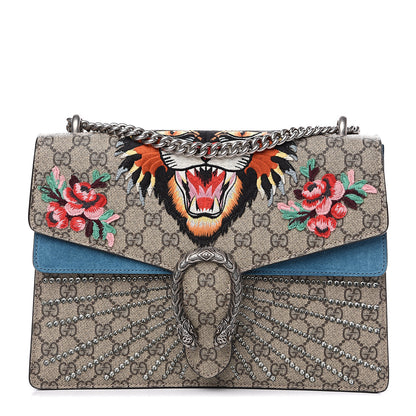 Gucci GG Supreme Monogram Angry Cat Embroidered Medium Dionysus Shoulder Bag Beige Ultramarine 1 of 10