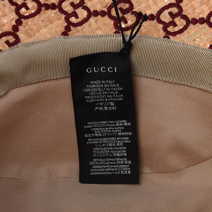 Gucci Raffia Elaphe GG Monogram Embroidered Wide Brim Hat Ivory Bordeaux 6 of 6