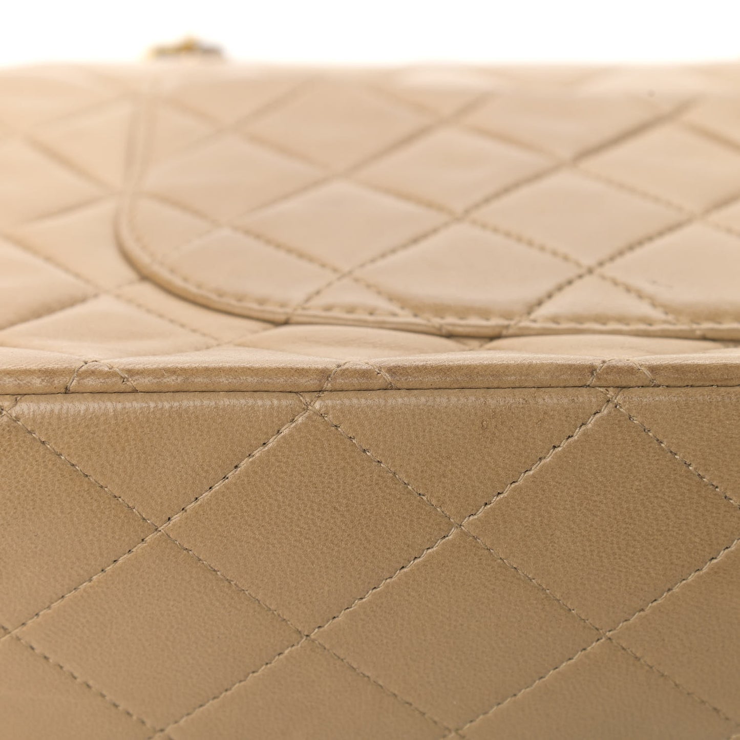 Lambskin Quilted Medium Double Flap Beige