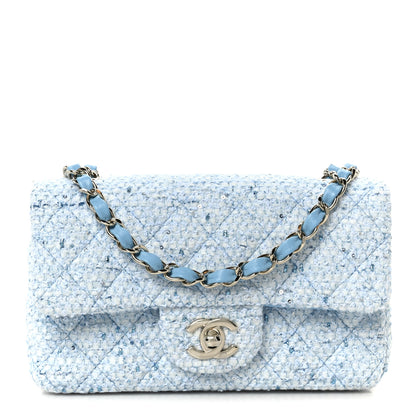 Chanel Tweed Quilted Mini Rectangular Flap Blue White Silver 1 of 12