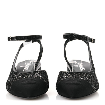 Chanel Glitter Grosgrain Cap Toe CC Ankle Wrap Pumps 38 Black 3 of 11