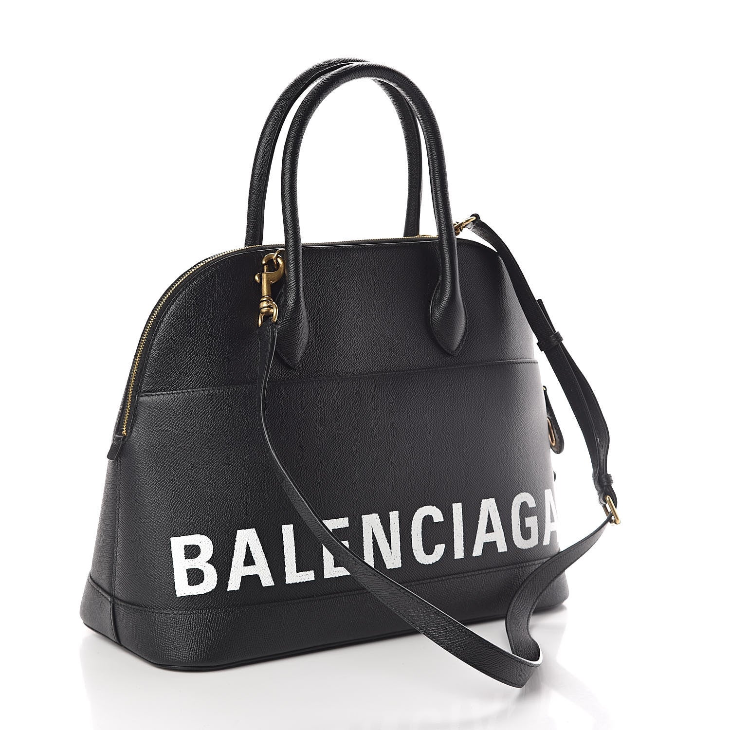 Balenciaga Signature Grained Calfskin Logo M Ville Top Handle Bag Black 3 of 8