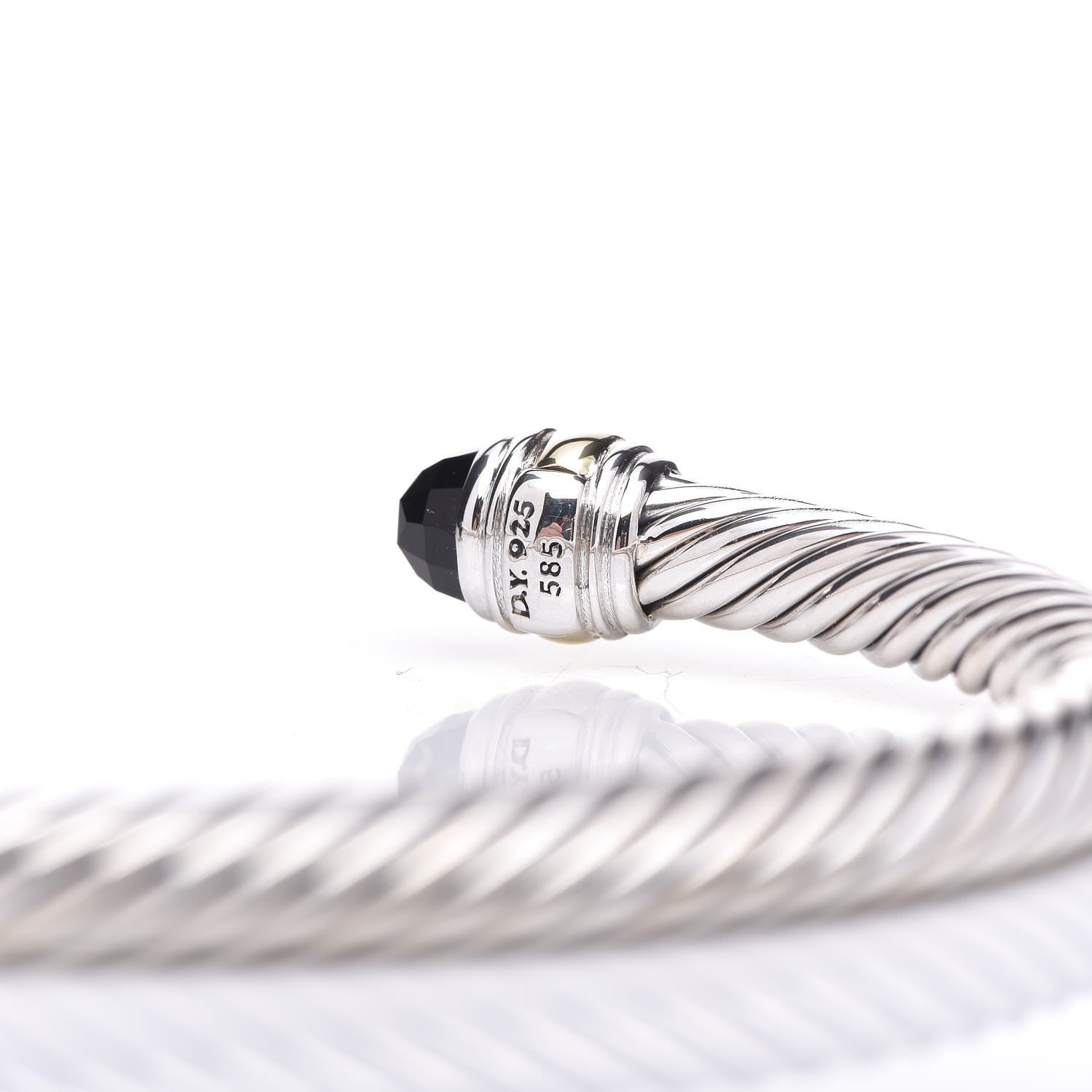 David Yurman Sterling Silver 14K Yellow Gold Black Onyx 5mm Cable Classics Bracelet 5 of 5