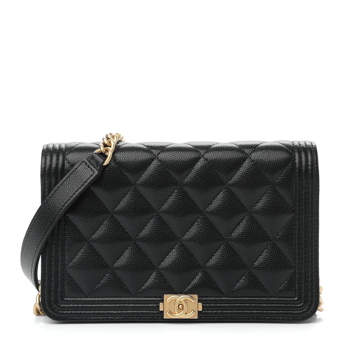 Caviar Quilted Boy Wallet On Chain WOC Black