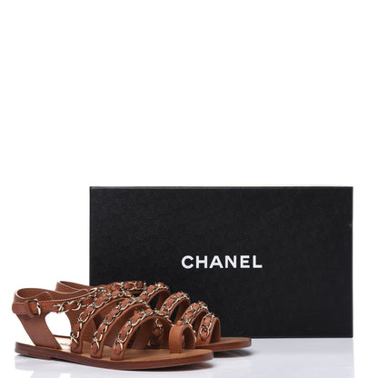 Chanel Calfskin Chain CC Flat Sandals 38 Beige 8 of 8
