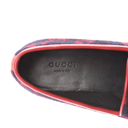 Gucci Covered Wool GG Monogram Horsebit Womens Jordaan Loafers 37.5 Blue Red 7 of 19