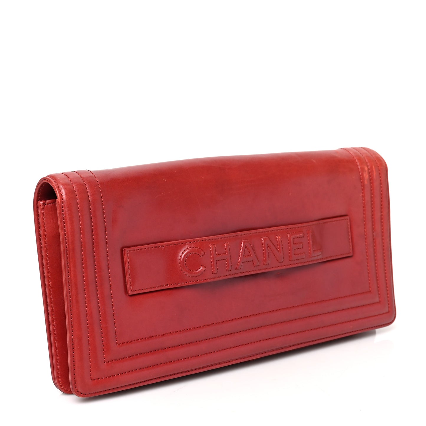 Glazed Calfskin Jumbo Boy Clutch Red