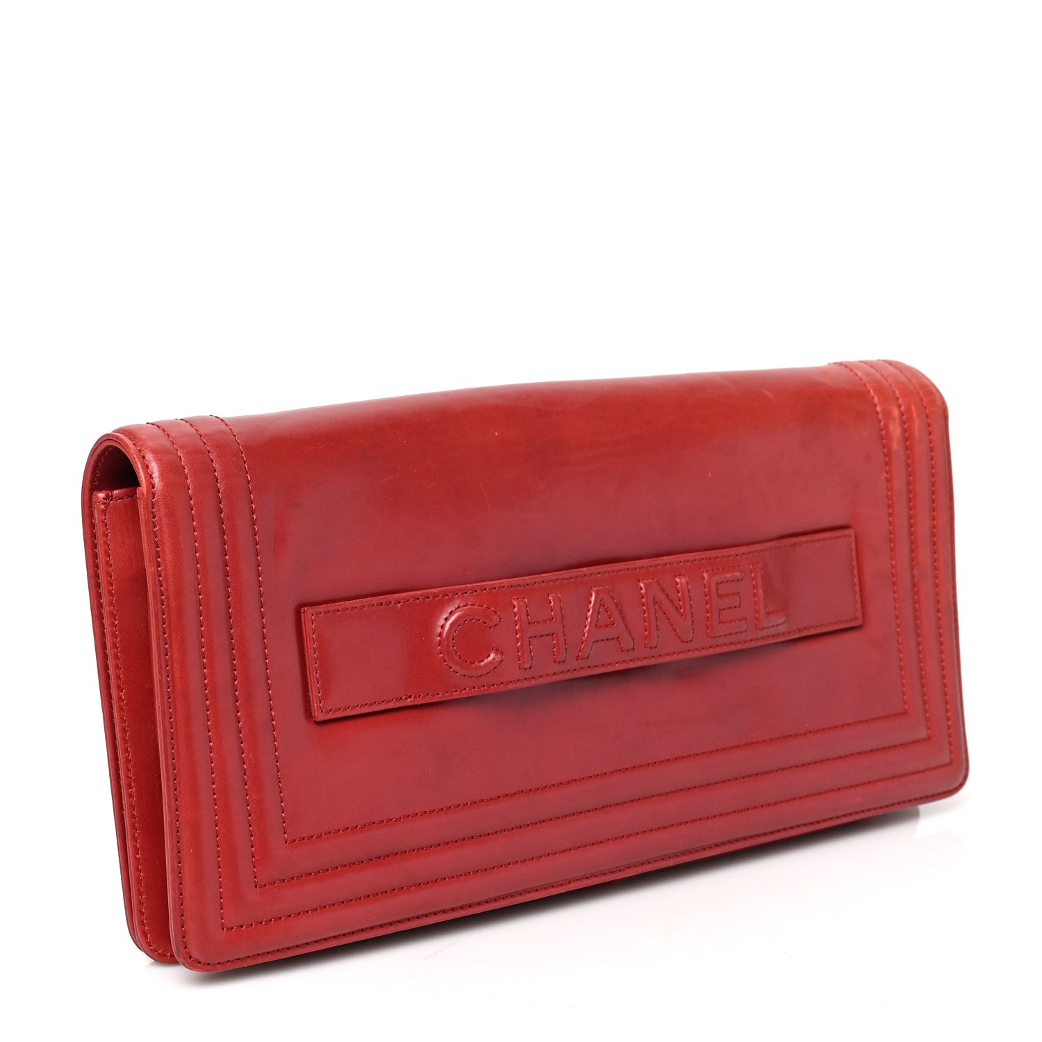 Chanel Glazed Calfskin Jumbo Boy Clutch Red 3 of 7