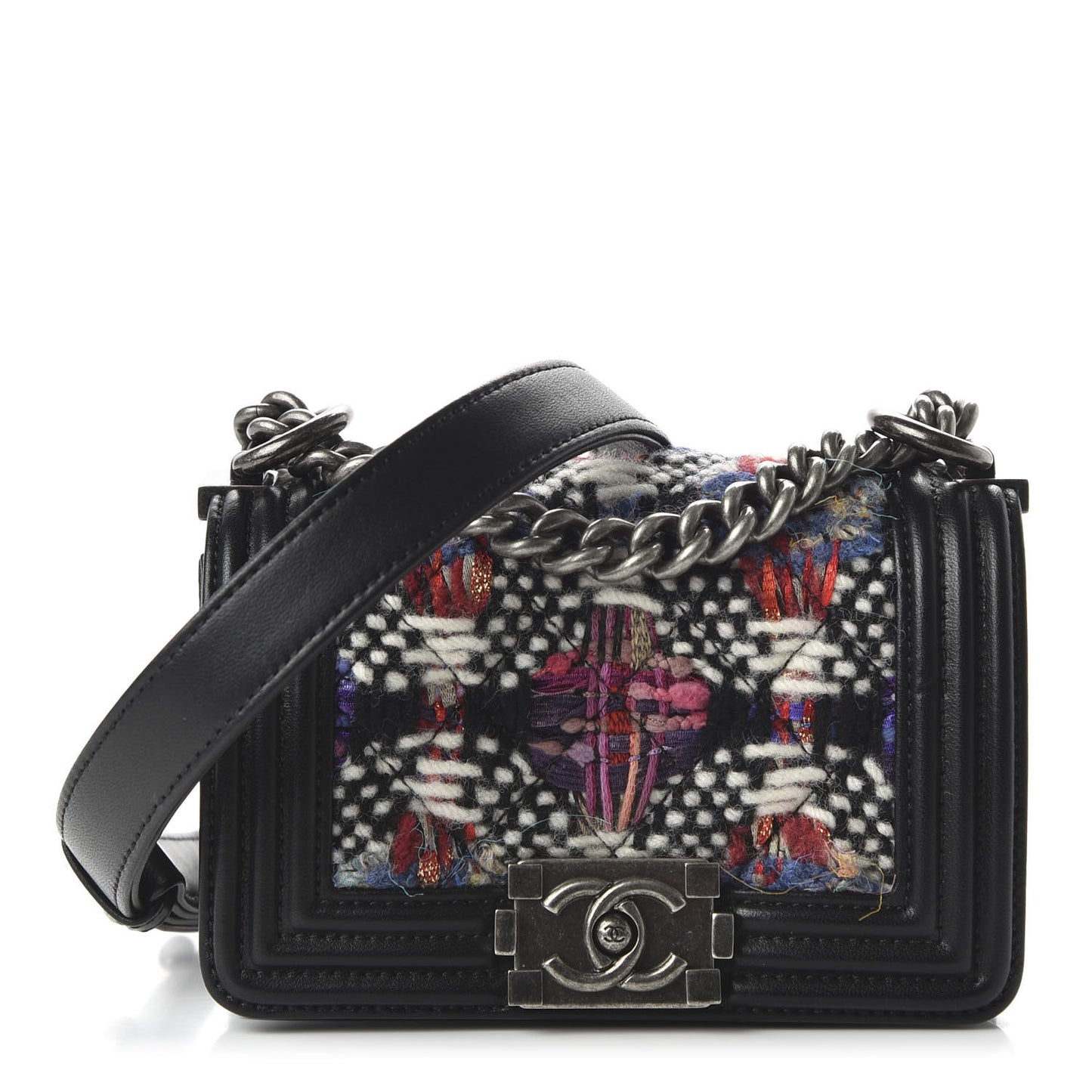 Lambskin Tweed Mini Boy Flap Black