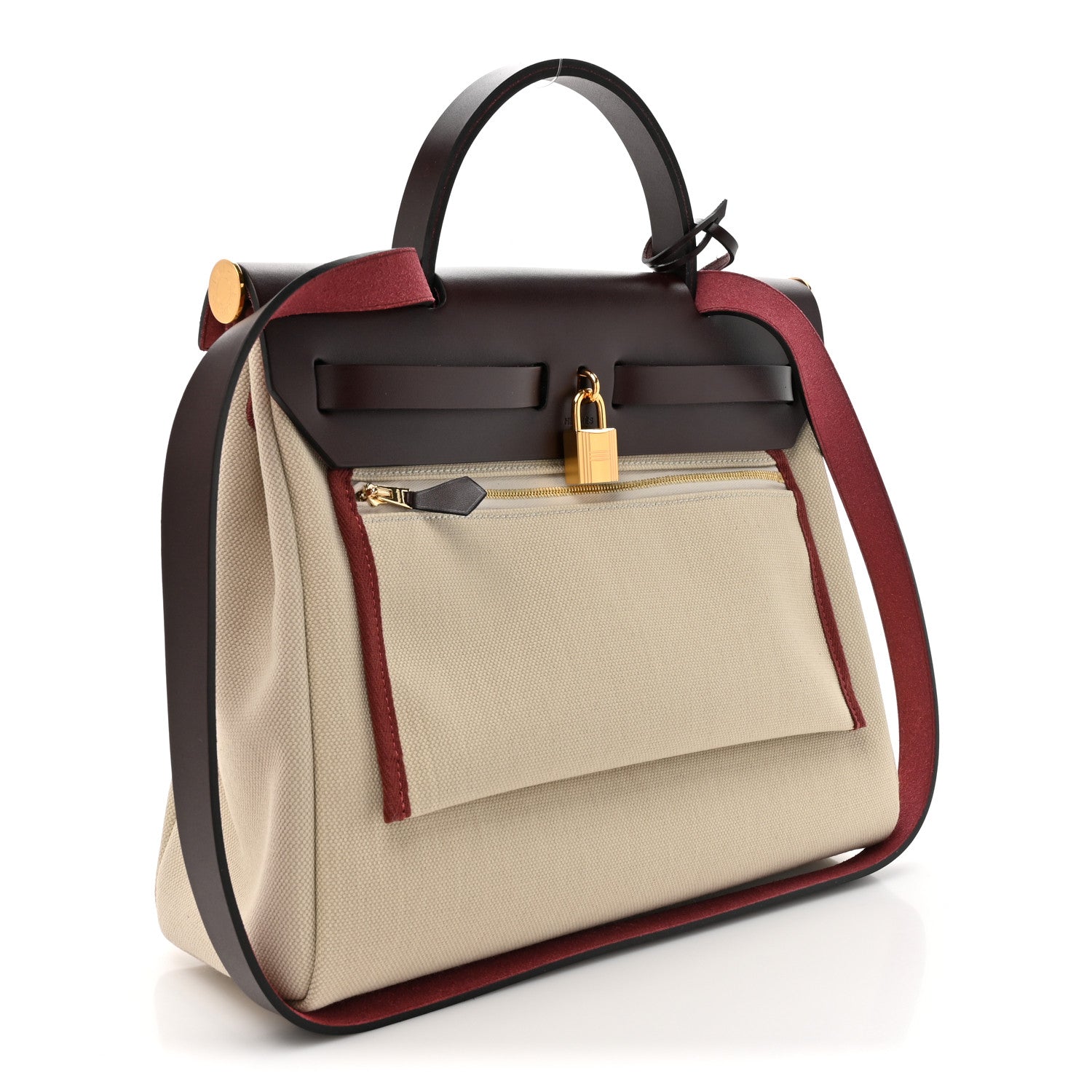 Hermes Military Toile Vache Hunter Herbag Zip Retourne 31 PM Beton Rouge Sellier 4 of 13