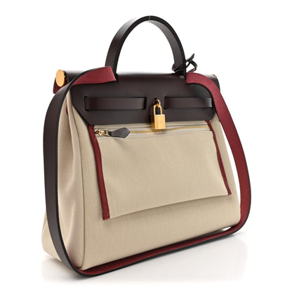 Hermes Military Toile Vache Hunter Herbag Zip Retourne 31 PM Beton Rouge Sellier 4 of 13