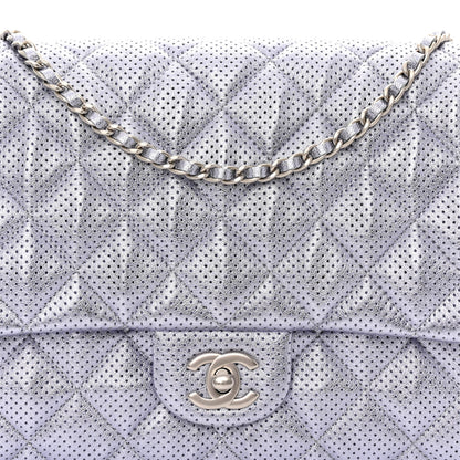 Chanel Metallic Perforated Lambskin Quilted Clutch With Chain Flap Silver 8 of 11