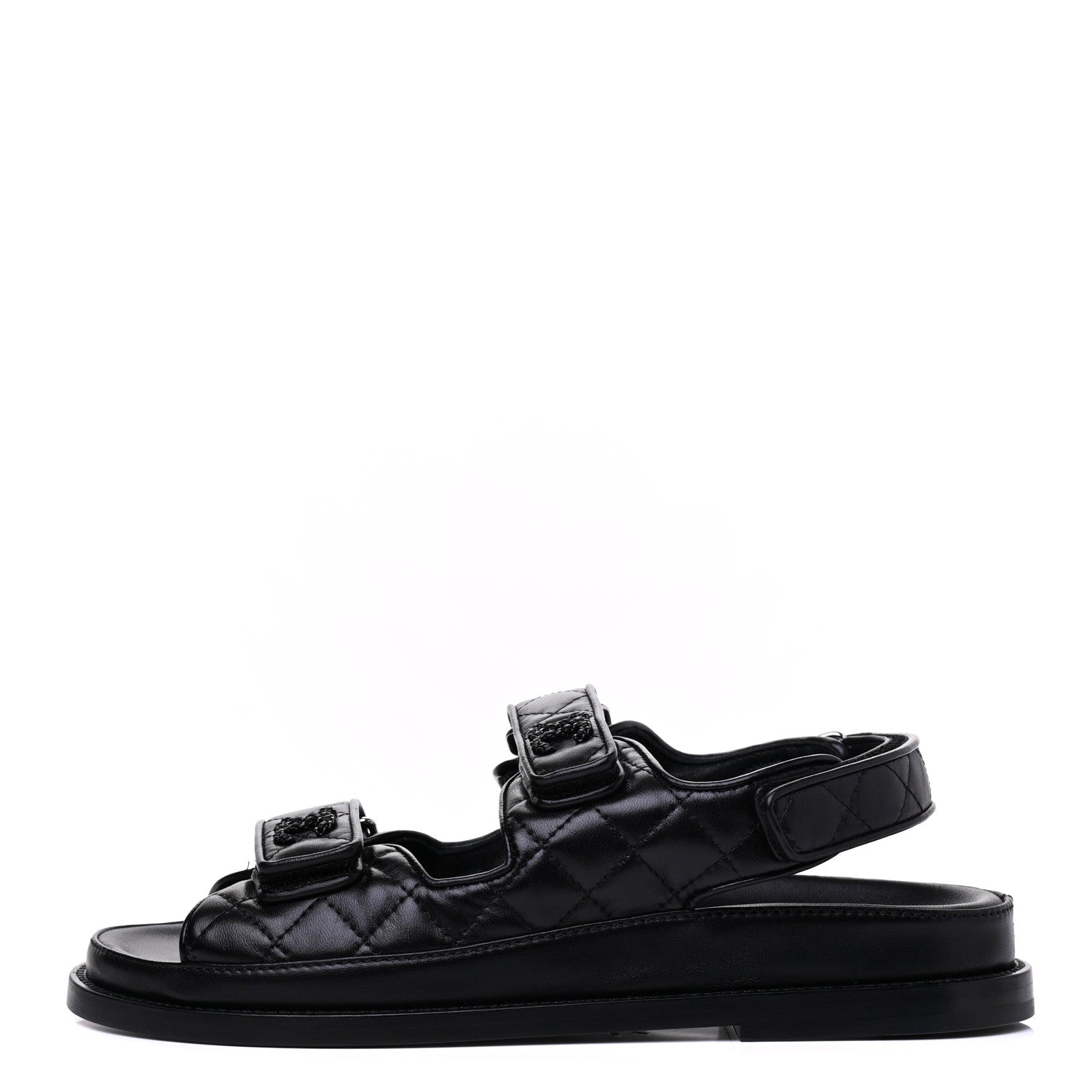 Chanel Lambskin Velcro Dad Sandals 37.5 Black 1 of 9