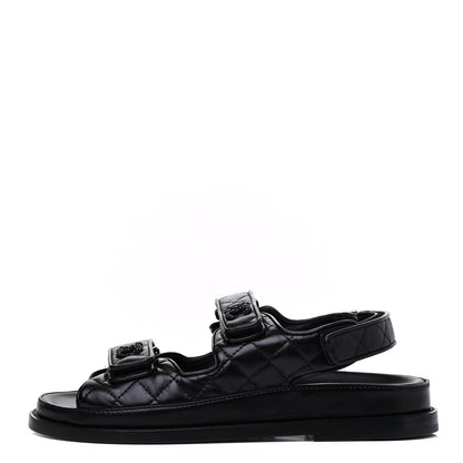 Chanel Lambskin Velcro Dad Sandals 37.5 Black 1 of 9
