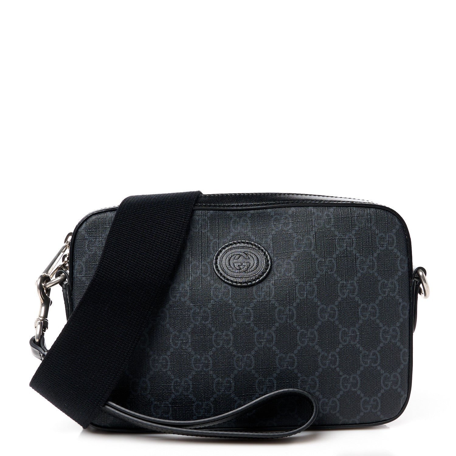 Gucci GG Supreme Monogram Azalea Calfskin Retro Interlocking G Wristlet Shoulder Bag Black 1 of 11