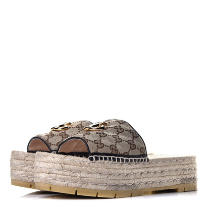 Gucci Monogram Matelasse Diagonal GG Marmont Platform Espadrille Slide Sandals 40.5 Beige Ebony Black 3 of 8