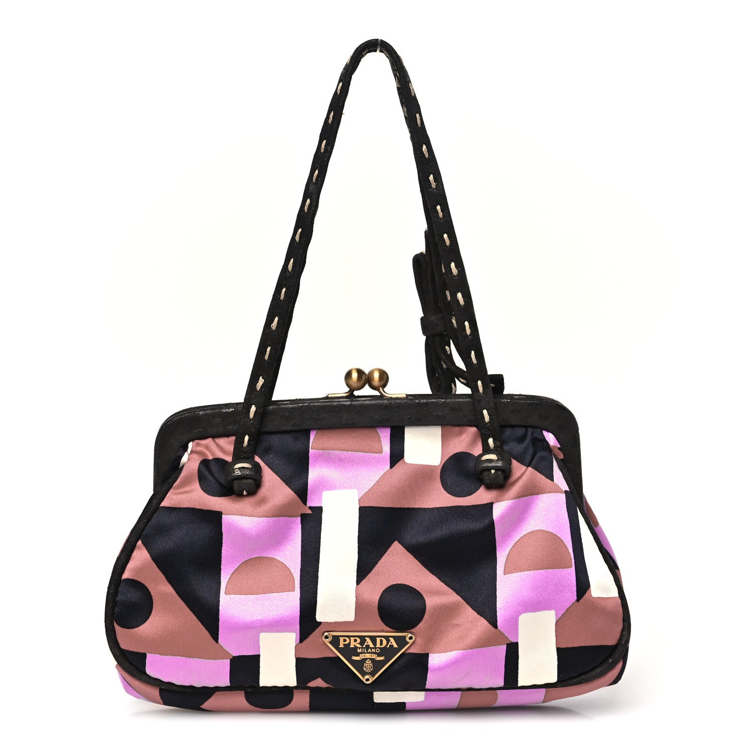 Prada Satin Geometric Kisslock Clutch Multicolor 1 of 10