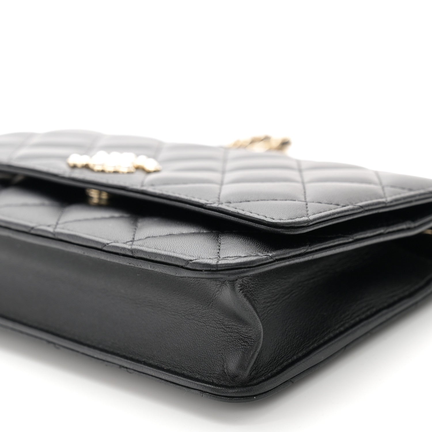 Chanel Lambskin Quilted Pearl CC Wallet on Chain WOC Black 11 of 12