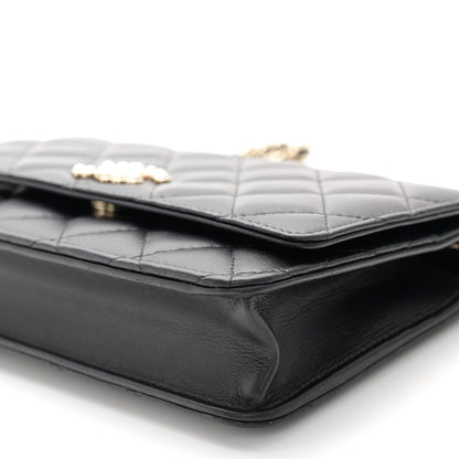 Chanel Lambskin Quilted Pearl CC Wallet on Chain WOC Black 11 of 12