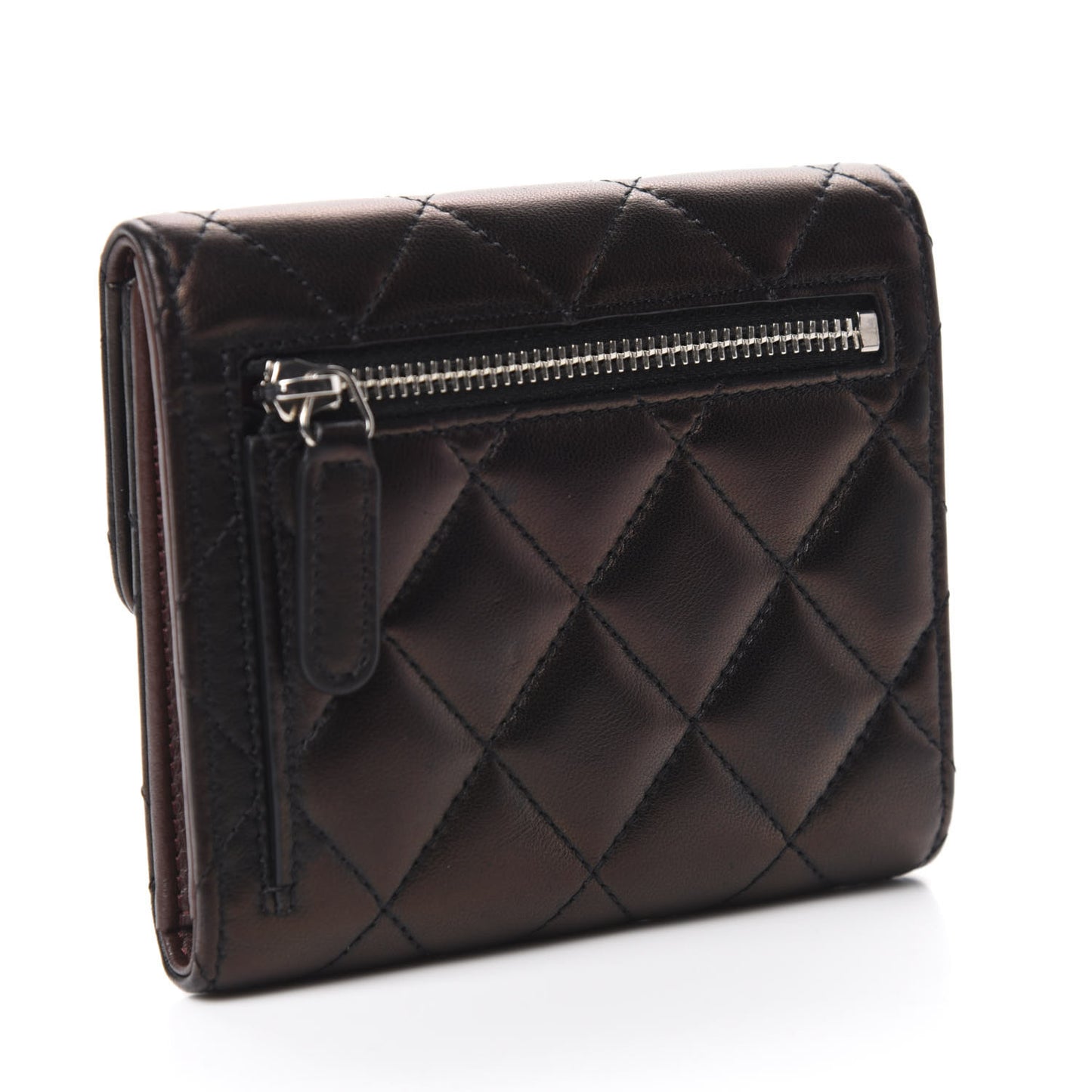 Lambskin Quilted Small Compact Wallet Black