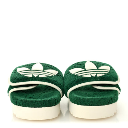 Gucci X ADIDAS Terry Cloth Trefoil GG Monogram Womens Platform Sandals 37 Green Off White 3 of 7