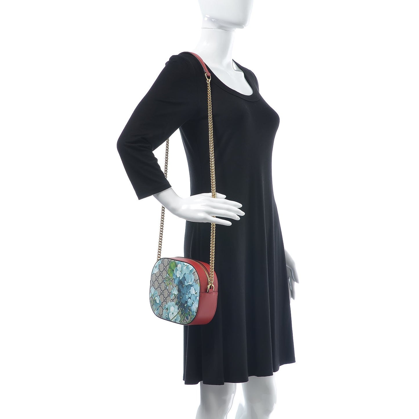 GG Supreme Monogram Blooms Mini Chain Shoulder Bag Beige Blue Navy Hibiscus Red